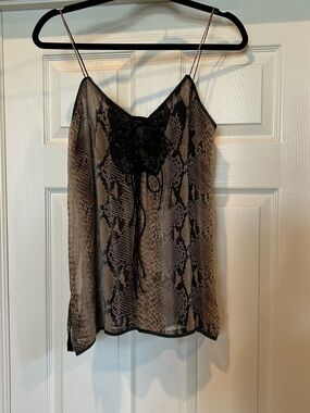 Zara Snake-Print Lace-Up Camisole Top - Black/Tan, NWT, Sz M